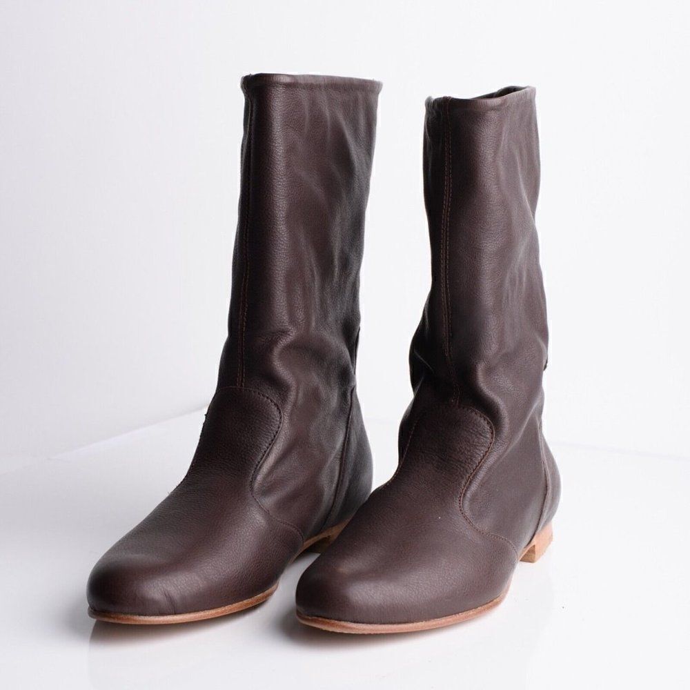 Pare Gabia Isidores Womens Brown Leather Flat Boots Booties Sz 8 EU 39 New